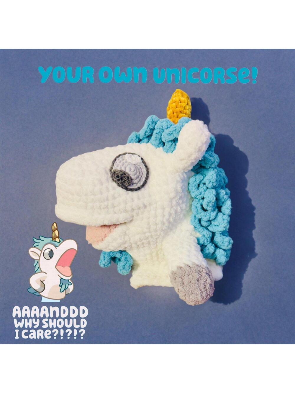 Handmade Unicorse From Bluey, Puppet Unicorn Crochet 10”